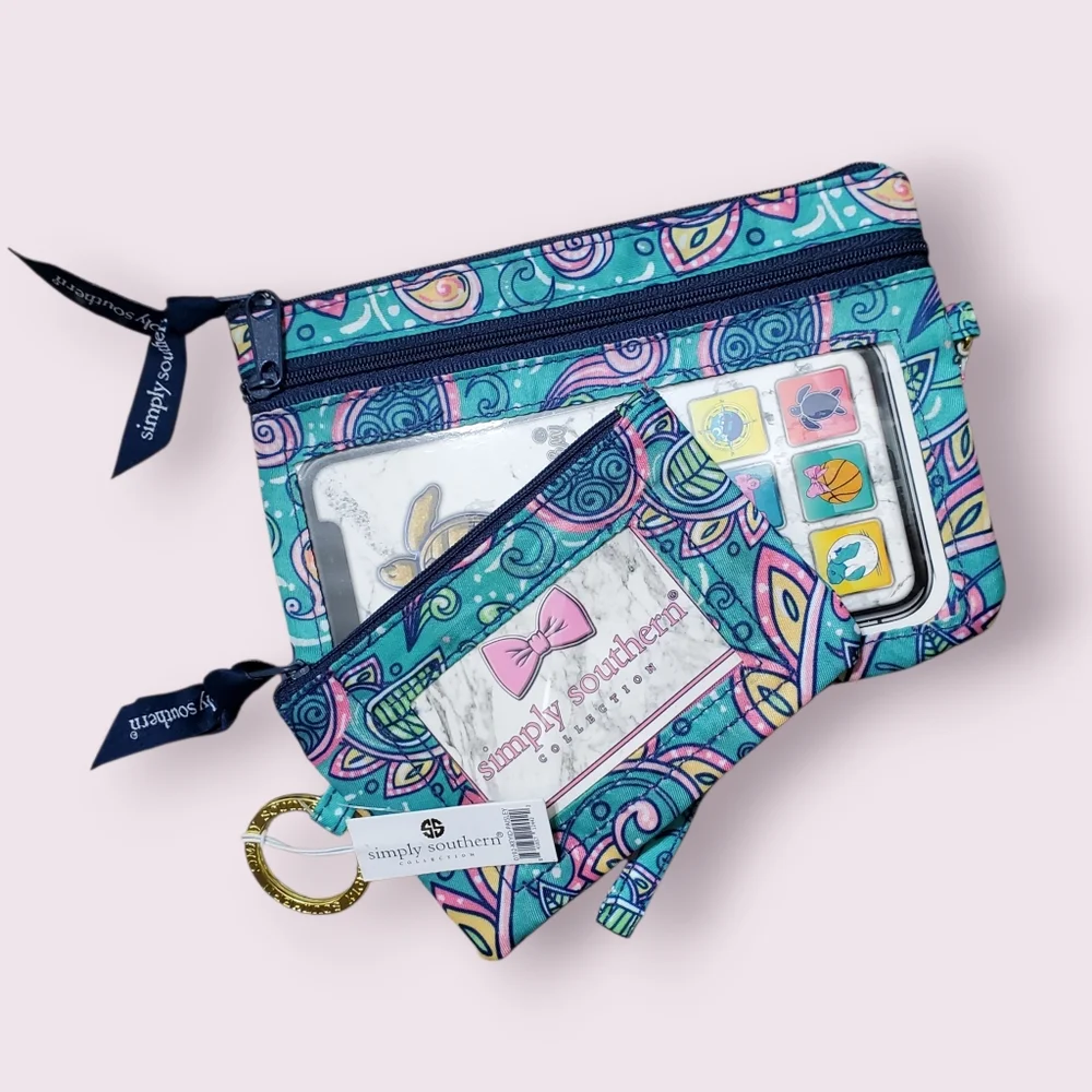 Simply Southern Blue and Pink Paisley Pouch Set NWT